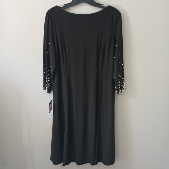 MARINA Dresses & Skirts - Marina Women's Sz L Black Cocktail Dress Beaded Black Long Sleeve‎ Midi NWT